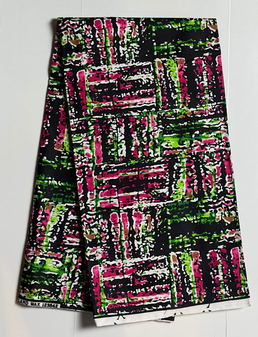 African Print Fabric, Ankara - Pink, Green, Fabric