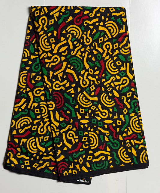 African Print Fabric, Ankara - Yellow, Green, Red Fabric