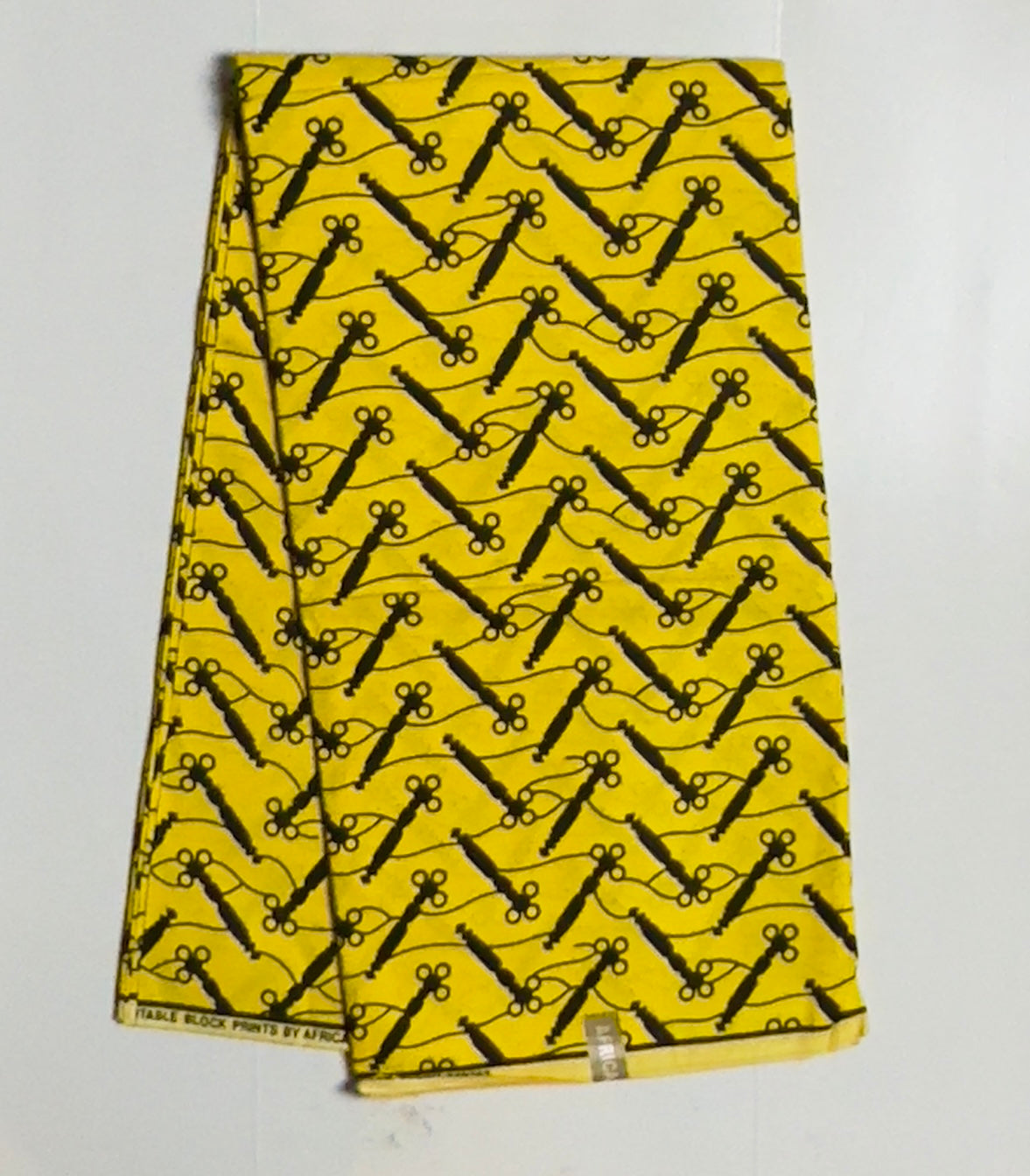 African Print Fabric, Ankara - Yellow, Black Fabric