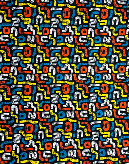 African Print Fabric, Ankara - Orange, Yellow, Blue Fabric