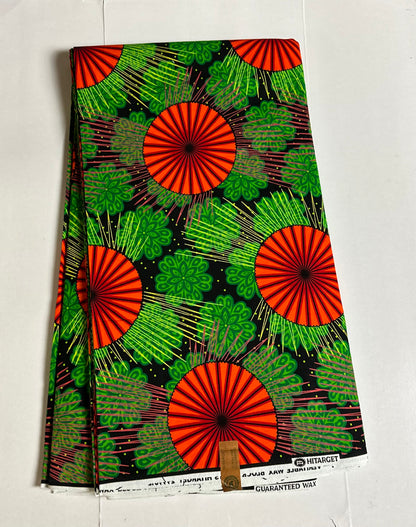 African Print Fabric, - Green, Orange Ankara Fabric