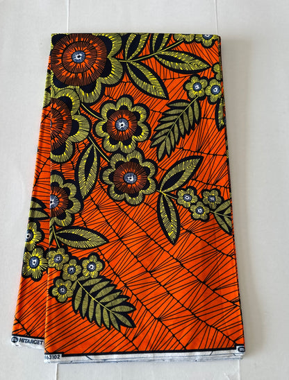 African Print Fabric, Ankara -Orange Fabric, African Clothing