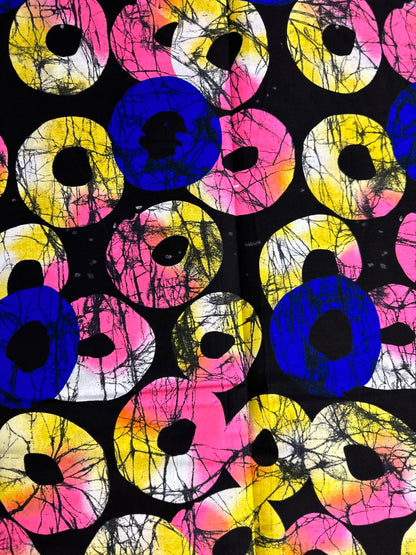 African Print Fabric, Ankara - Blue, Pink, Yellow Fabric