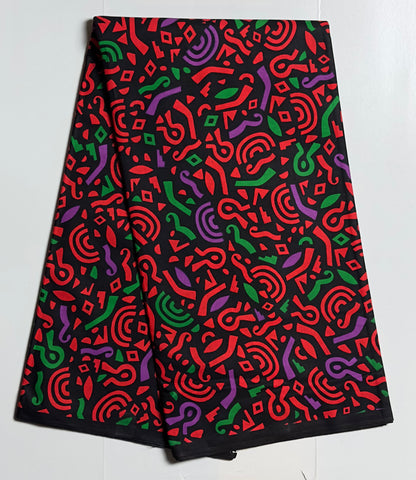 African Print Fabric, Ankara - Red, Green, Purple Fabric