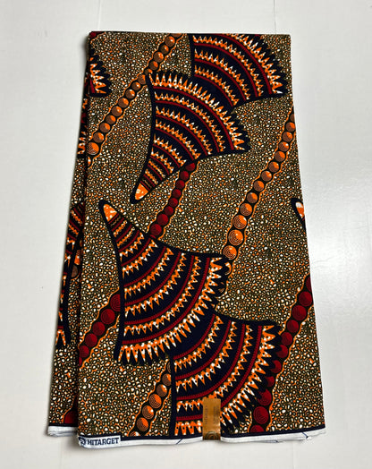 African Print Fabric, Ankara - Brown, Blue, Red, Orange Fabric