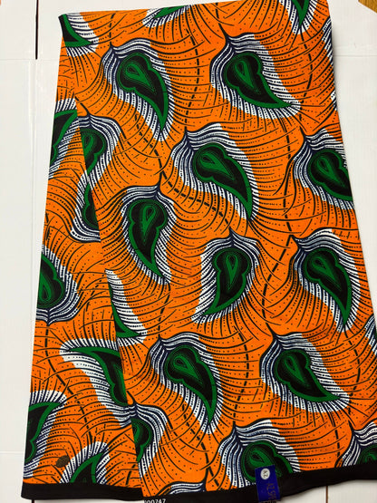 African Fabric -Blue Ankara -  Green African Print Fabric - Yellow African Clothing Fabric