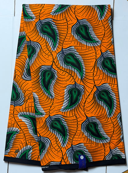 African Fabric -Blue Ankara -  Green African Print Fabric - Yellow African Clothing Fabric